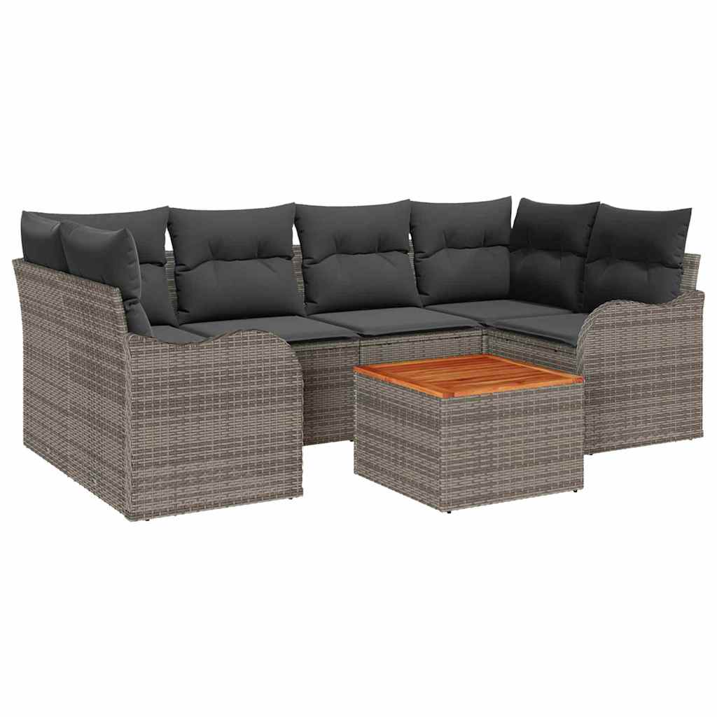 Gartensofa-set mit Speicher 7 pcs Grau Poly-Rattan