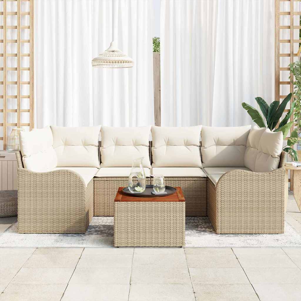 Gartensofa-set 7 stk. Beige und Creme Poly-Rattan