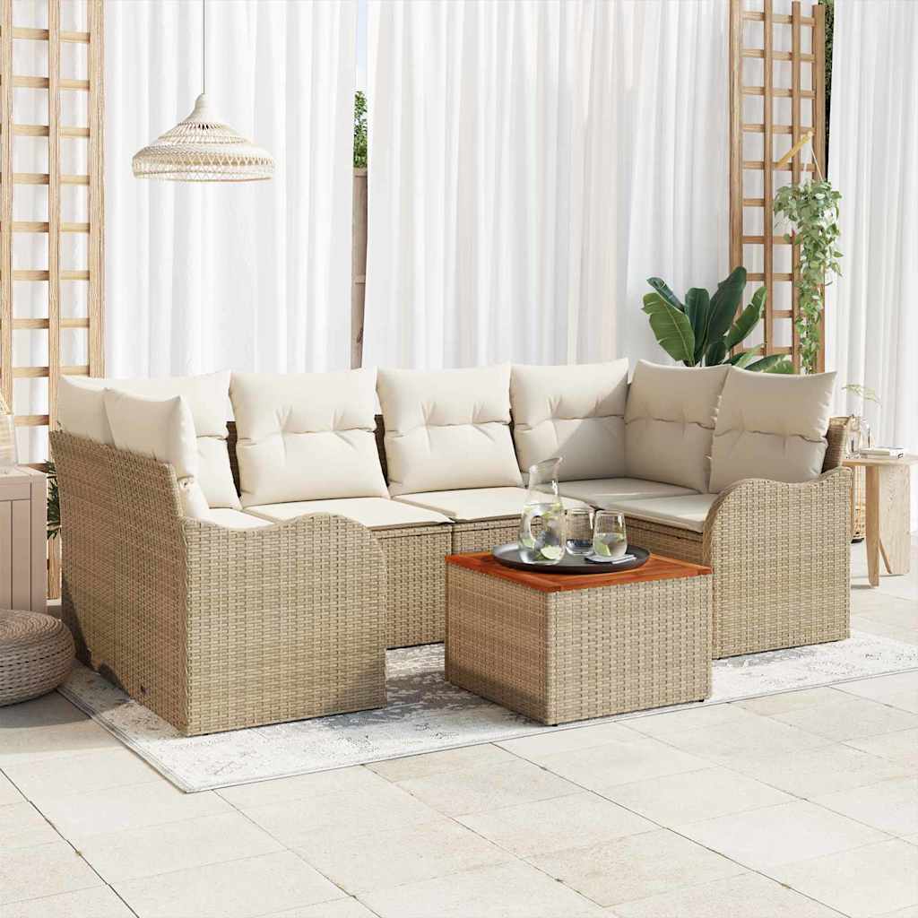 Gartensofa-set 7 stk. Beige und Creme Poly-Rattan