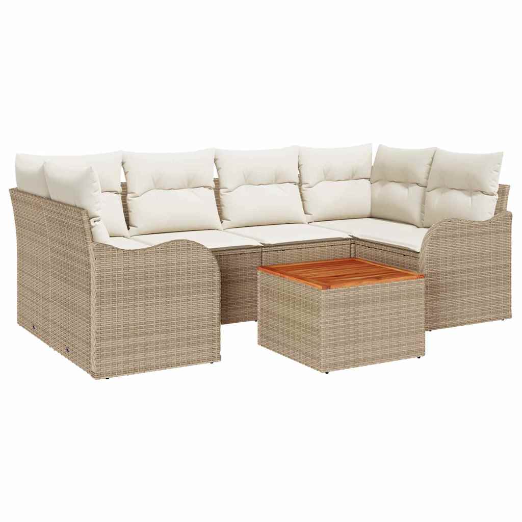 Gartensofa-set 7 stk. Beige und Creme Poly-Rattan