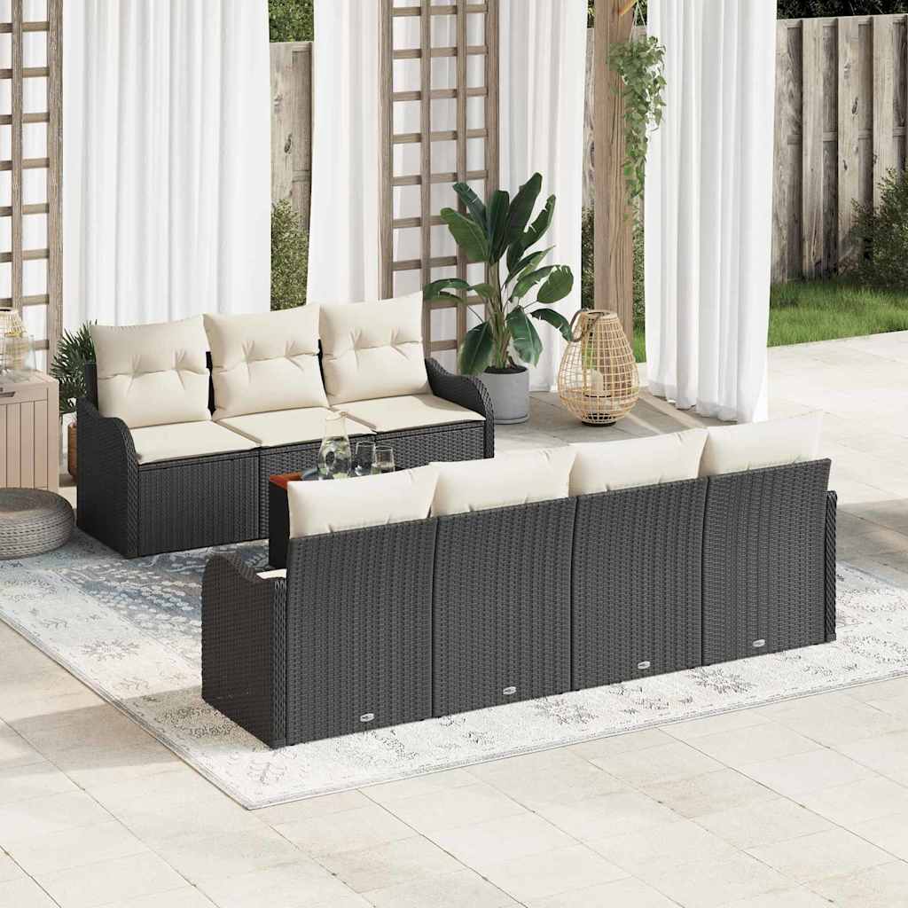 Gartensofa-set 8 stk. Schwarz und Creme Poly-Rattan