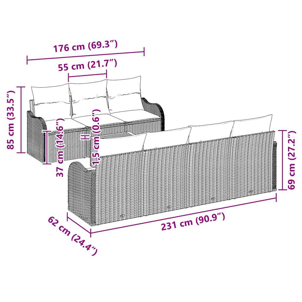 Gartensofa-set 8 stk. Schwarz und Creme Poly-Rattan
