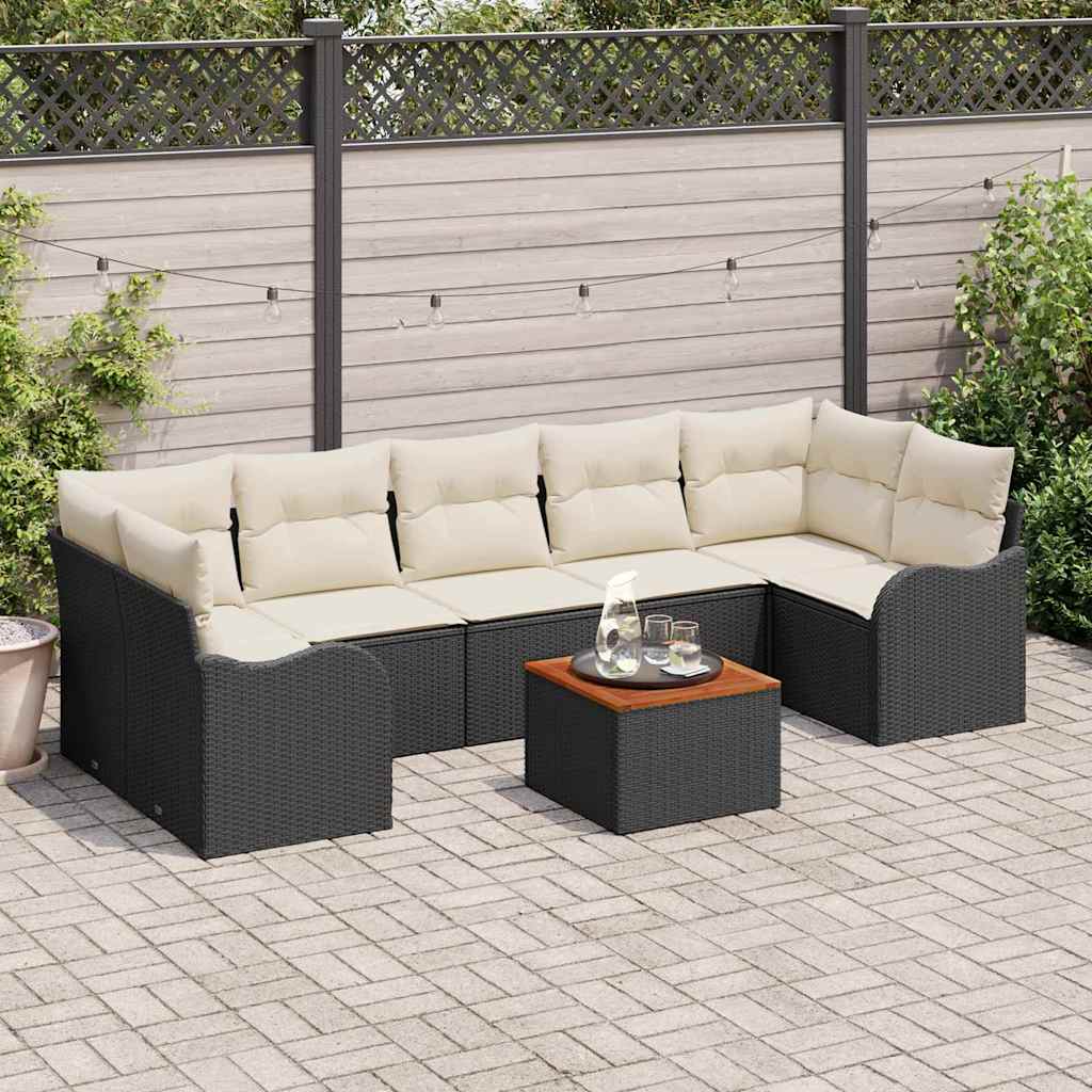 Gartensofa-set 8 stk. Schwarz und Creme Poly-Rattan