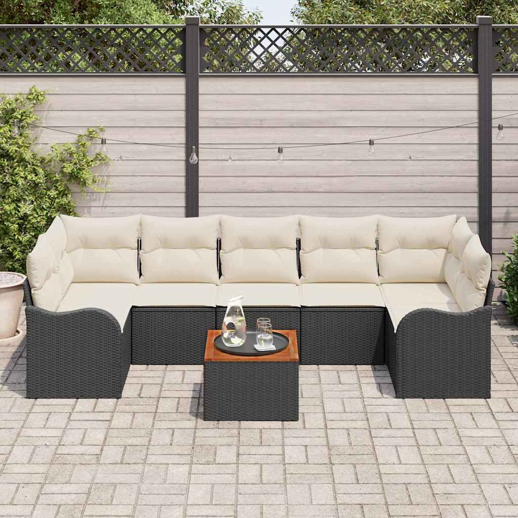 Gartensofa-set 8 stk. Schwarz und Creme Poly-Rattan