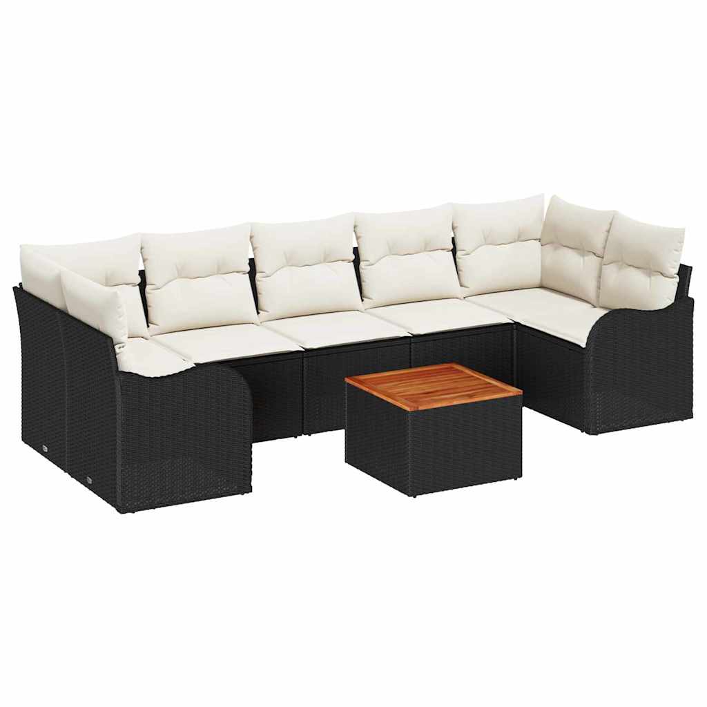 Gartensofa-set 8 stk. Schwarz und Creme Poly-Rattan