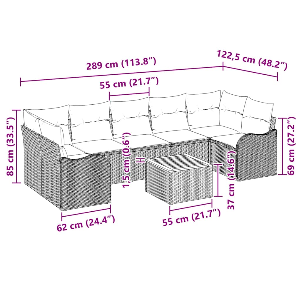 Gartensofa-set 8 stk. Schwarz Poly-Rattan