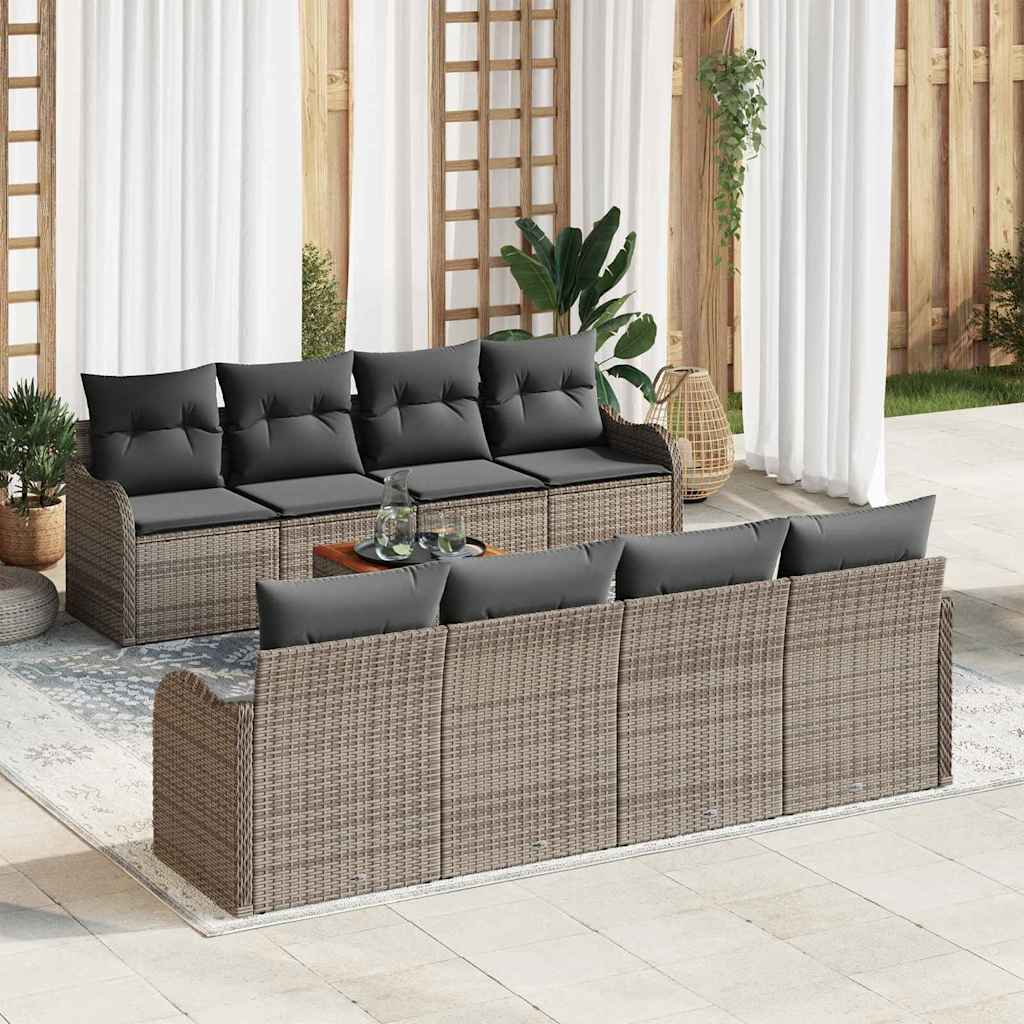 Gartensofa-set mit Speicher 9 pcs Grau Poly-Rattan