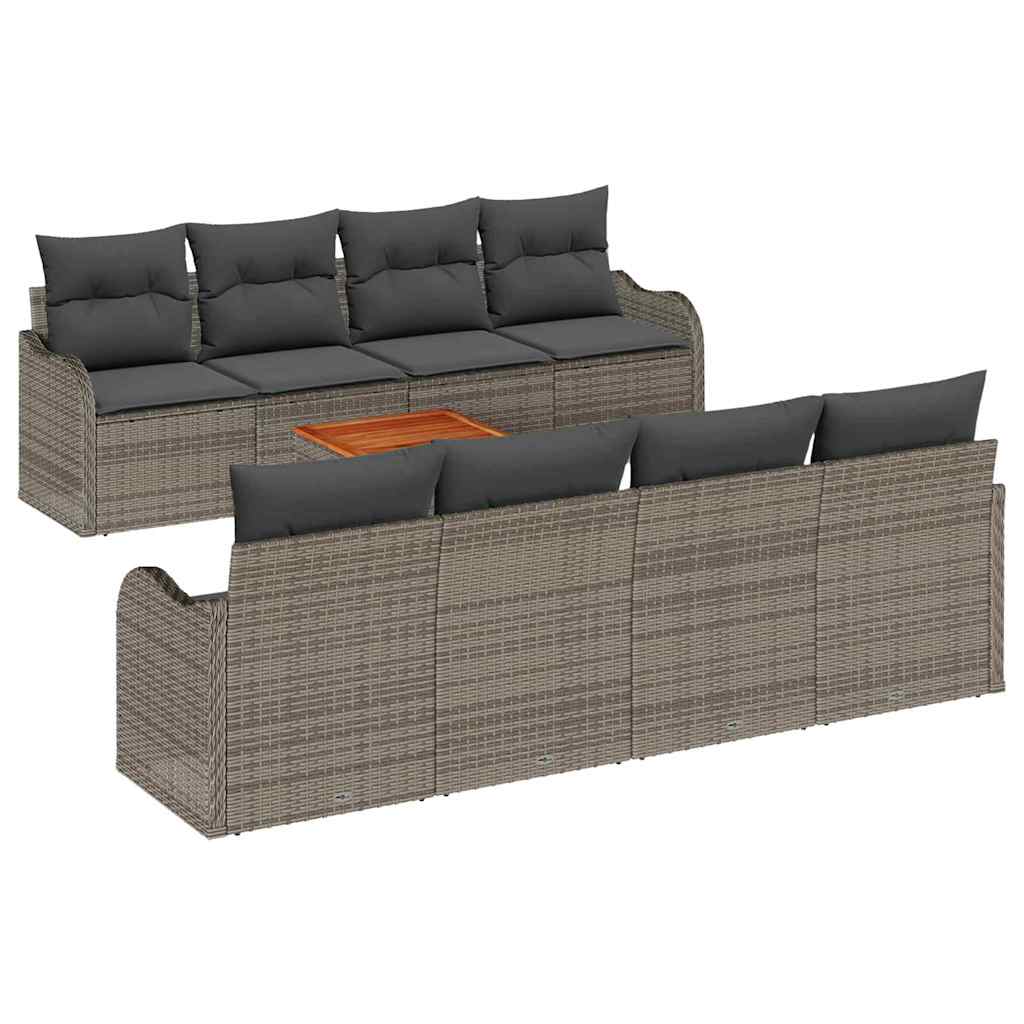 Gartensofa-set mit Speicher 9 pcs Grau Poly-Rattan