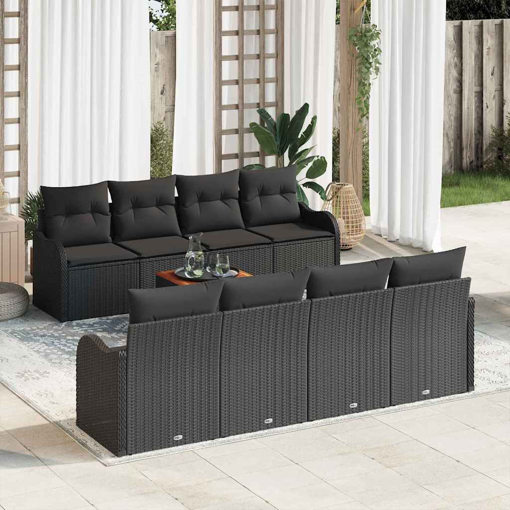 Gartensofa-set 9 stk. Schwarz Poly-Rattan