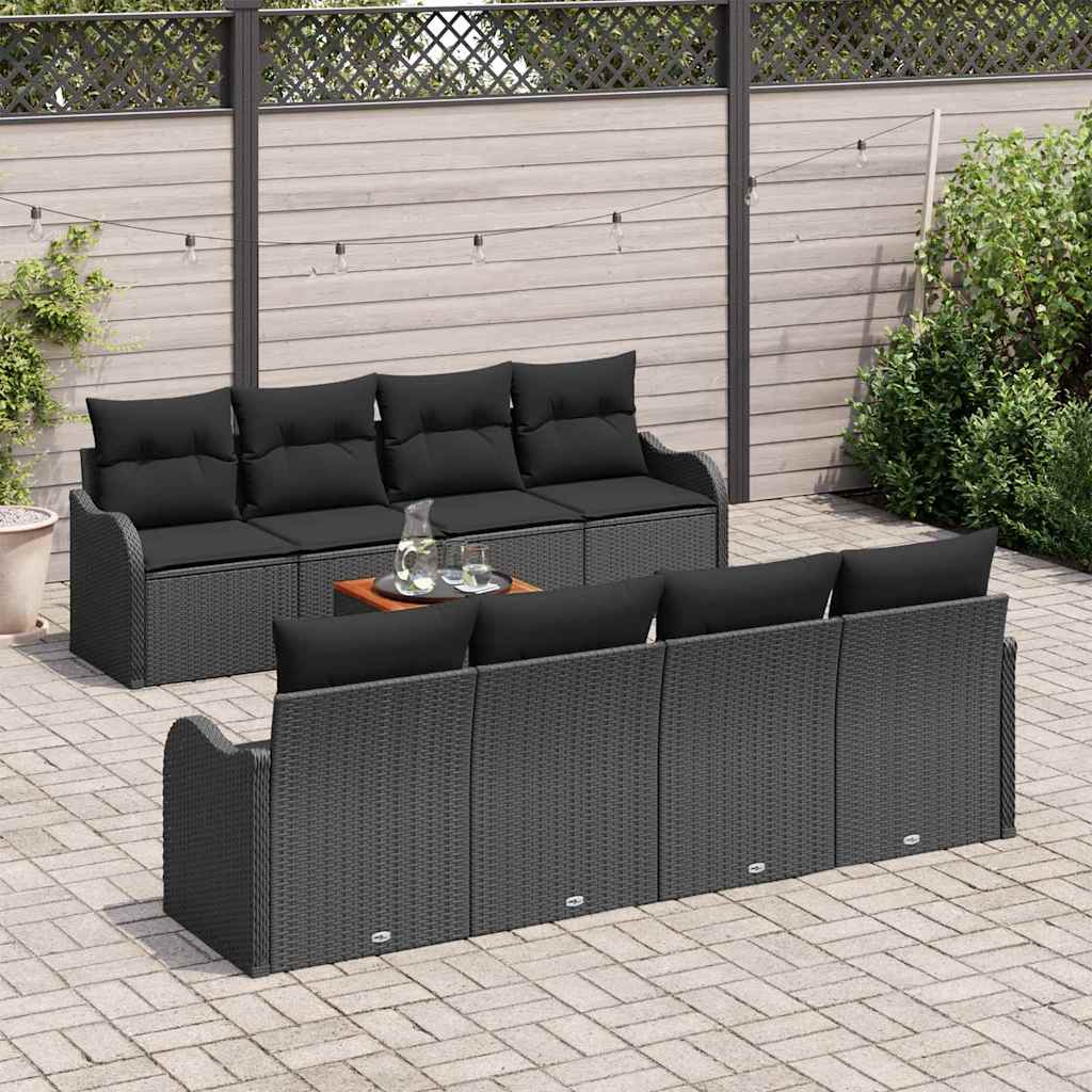 Gartensofa-set 9 stk. Schwarz Poly-Rattan