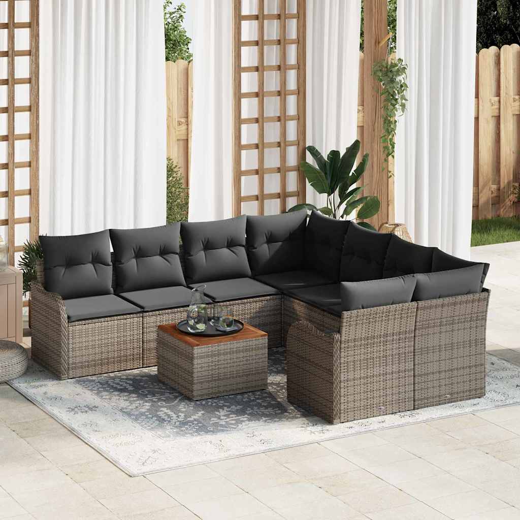 Gartensofa-set 9 stk. Grau Poly-Rattan