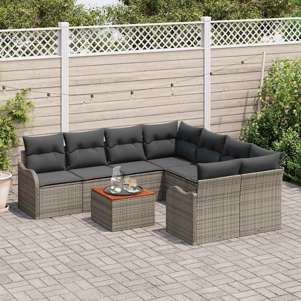 Gartensofa-set 9 stk. Grau Poly-Rattan