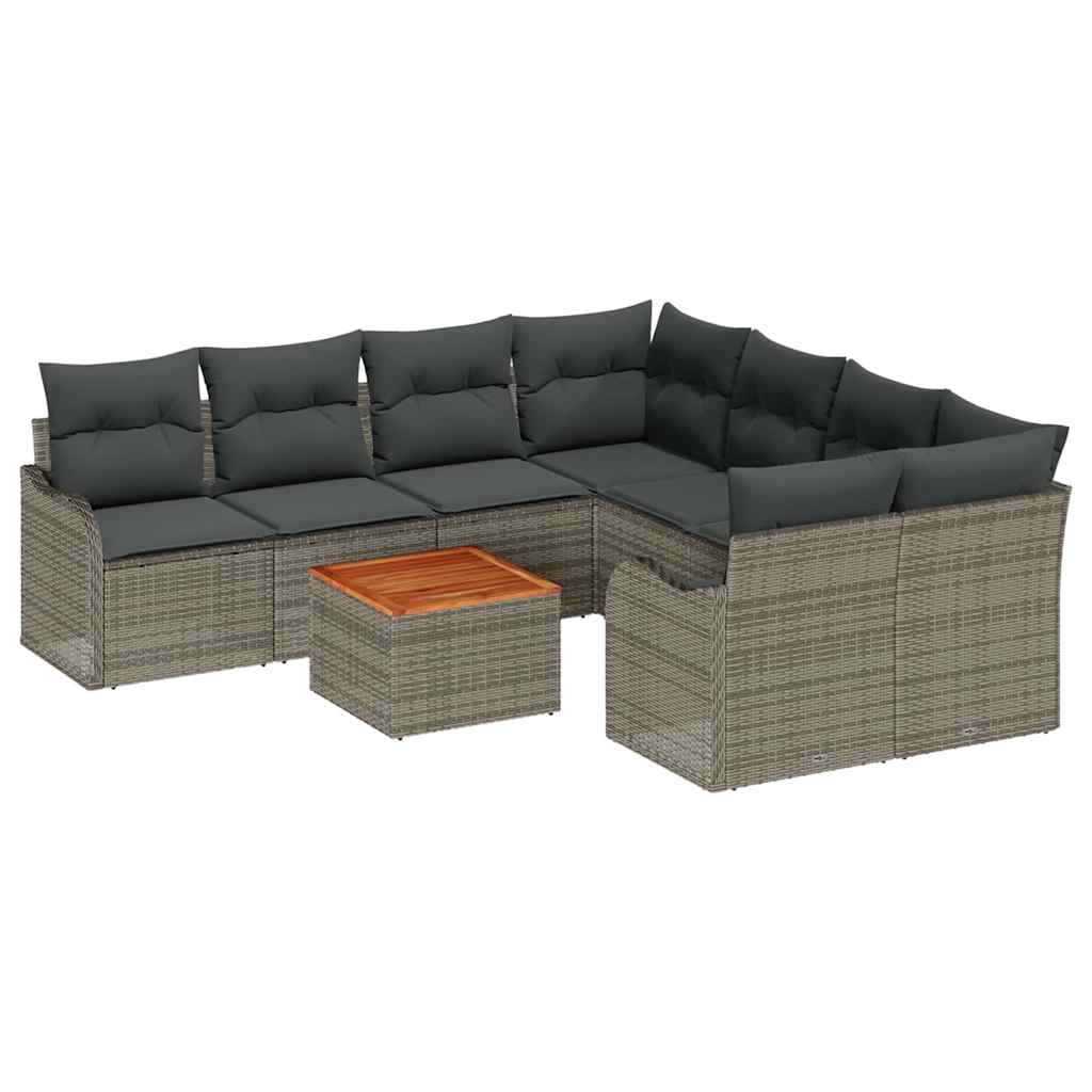 Gartensofa-set 9 stk. Grau Poly-Rattan