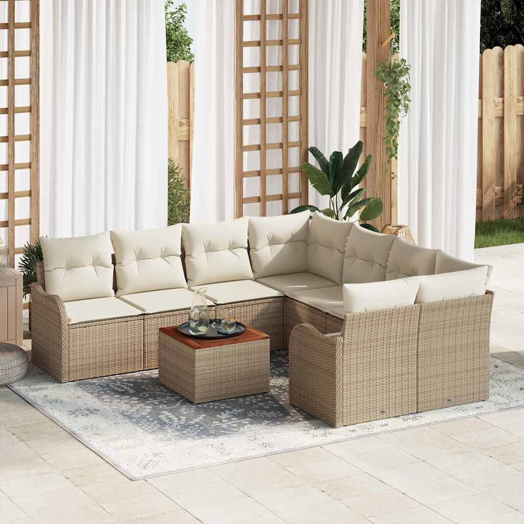 Gartensofa-set 9 stk. Beige und Creme Poly-Rattan