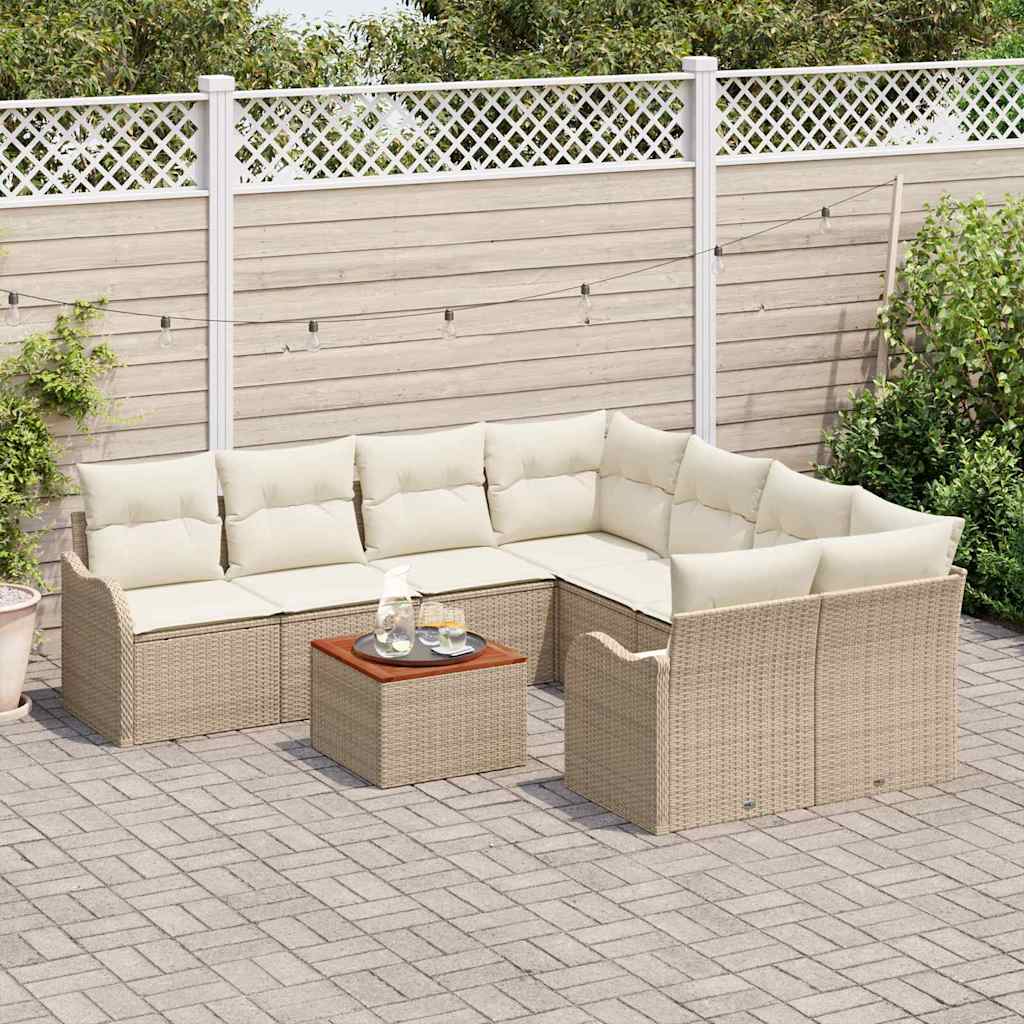 Gartensofa-set 9 stk. Beige und Creme Poly-Rattan