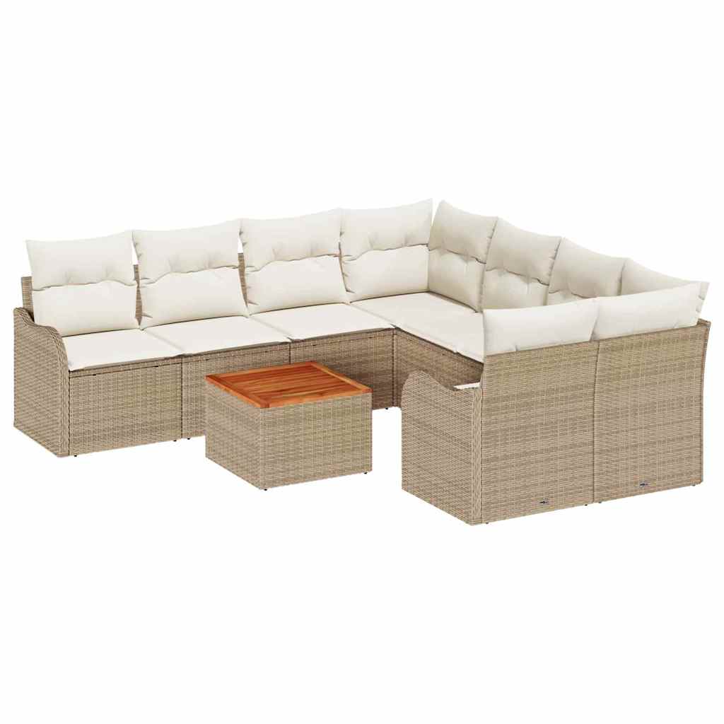 Gartensofa-set 9 stk. Beige und Creme Poly-Rattan