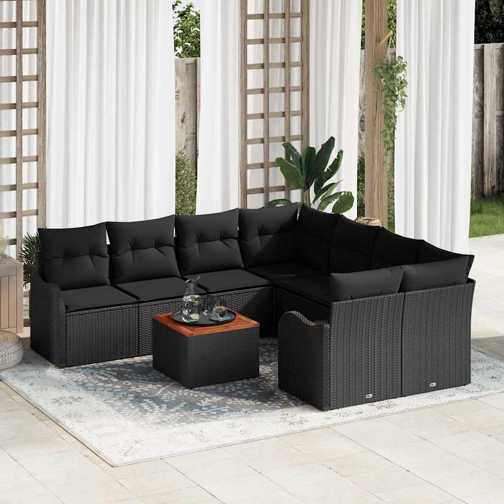 Gartensofa-set 9 stk. Schwarz Poly-Rattan