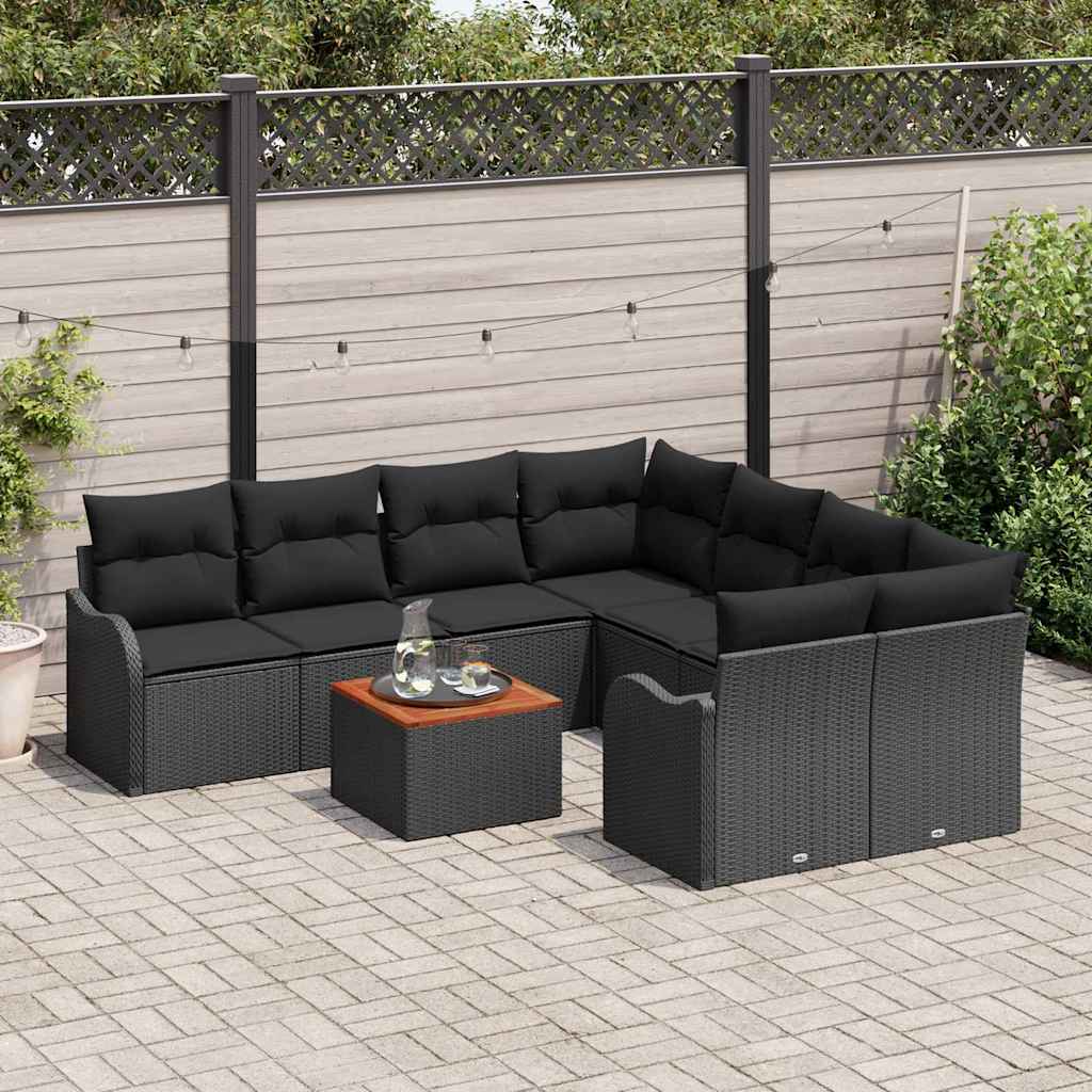 Gartensofa-set 9 stk. Schwarz Poly-Rattan