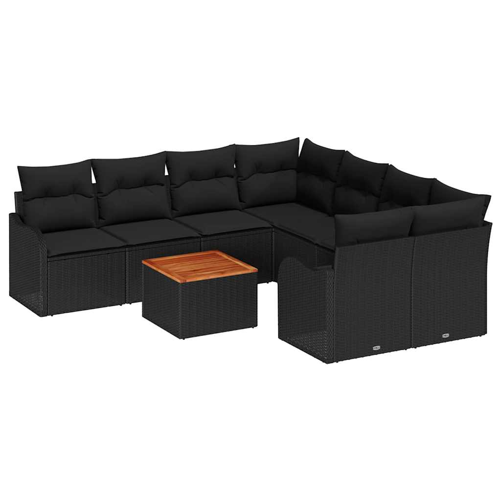 Gartensofa-set 9 stk. Schwarz Poly-Rattan