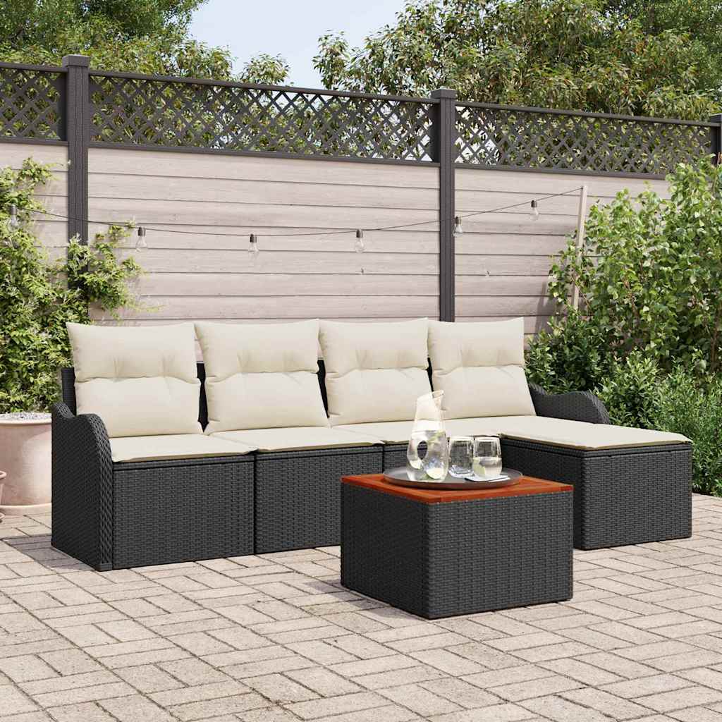 Gartensofa-set mit Speicher 6 pcs Schwarz und Creme Poly-Rattan