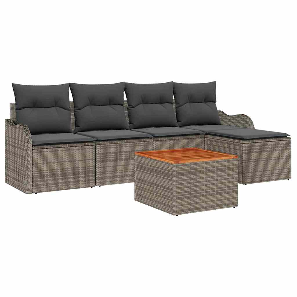 Gartensofa-set 6 stk. Grau Poly-Rattan