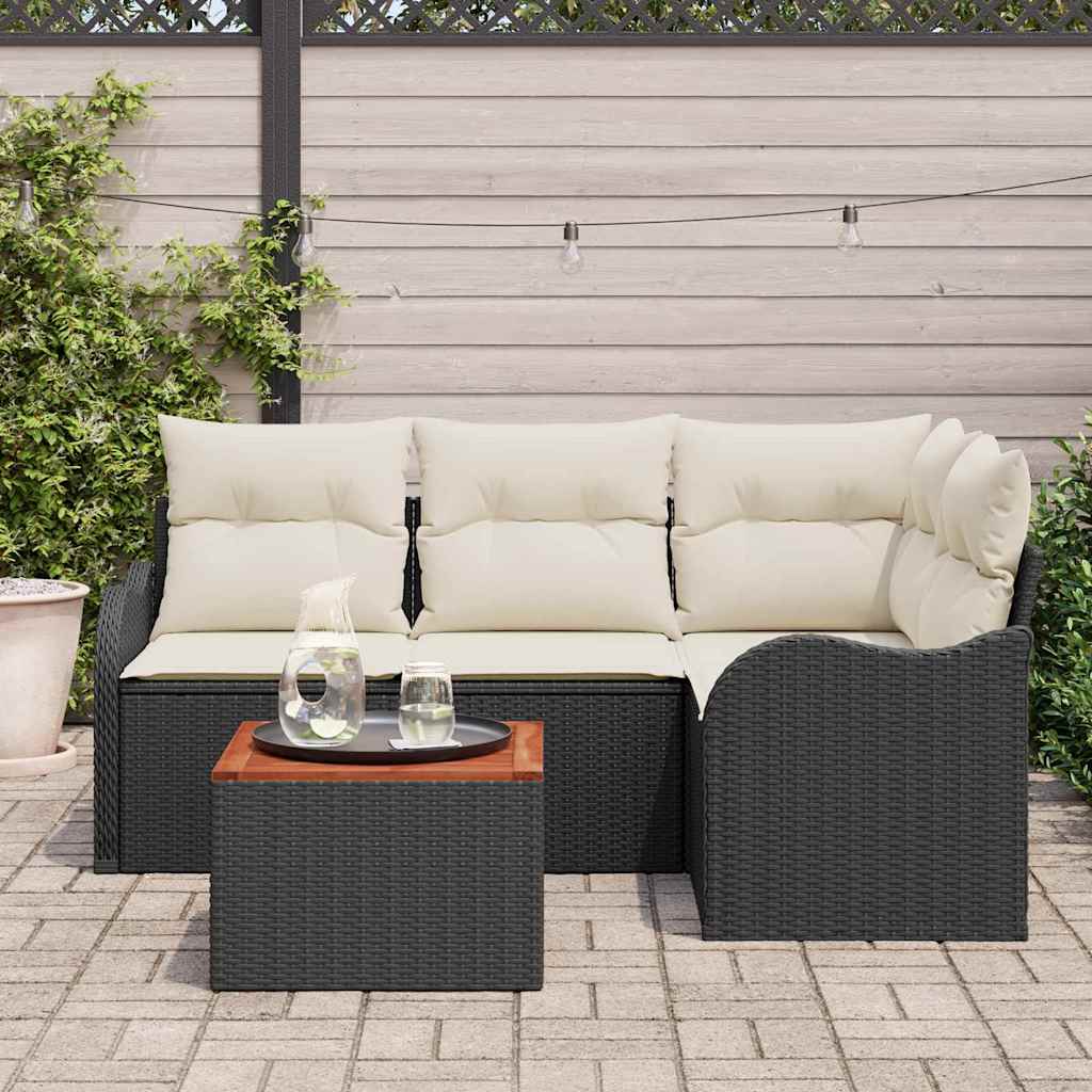 Gartensofa-set 5 stk. Schwarz und Creme Poly-Rattan