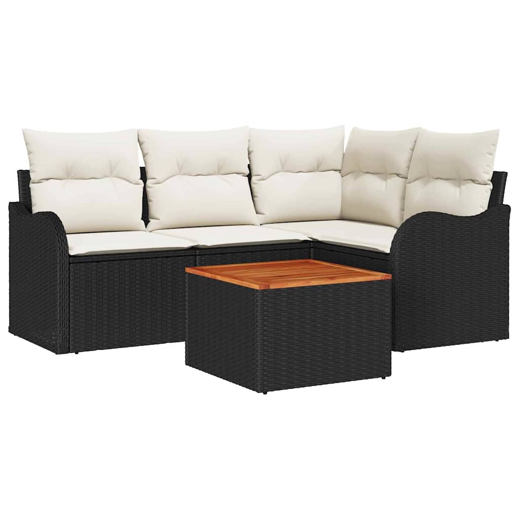 Gartensofa-set 5 stk. Schwarz und Creme Poly-Rattan
