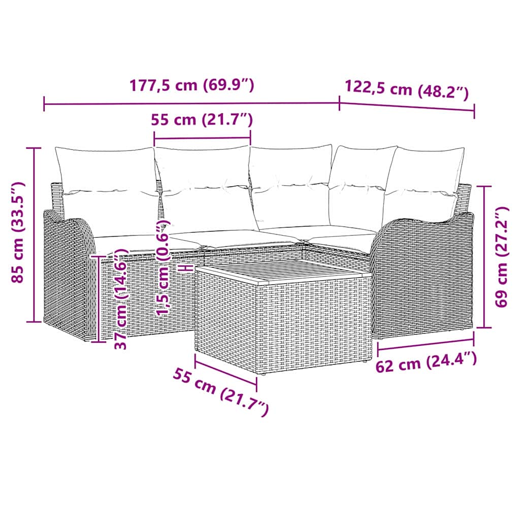 Gartensofa-set 5 stk. Schwarz und Creme Poly-Rattan