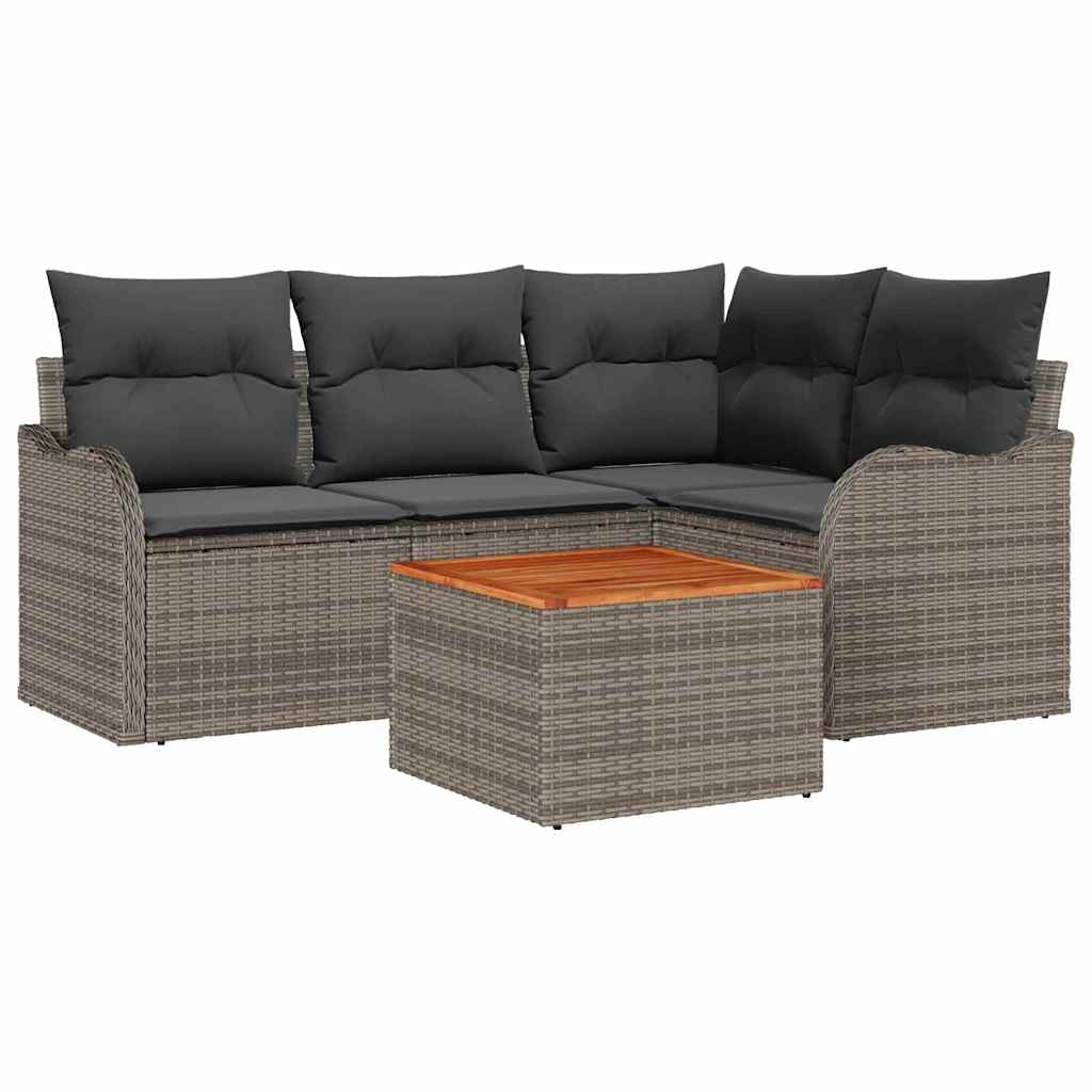 Gartensofa-set 5 Stk. Grau Poly-Rattan
