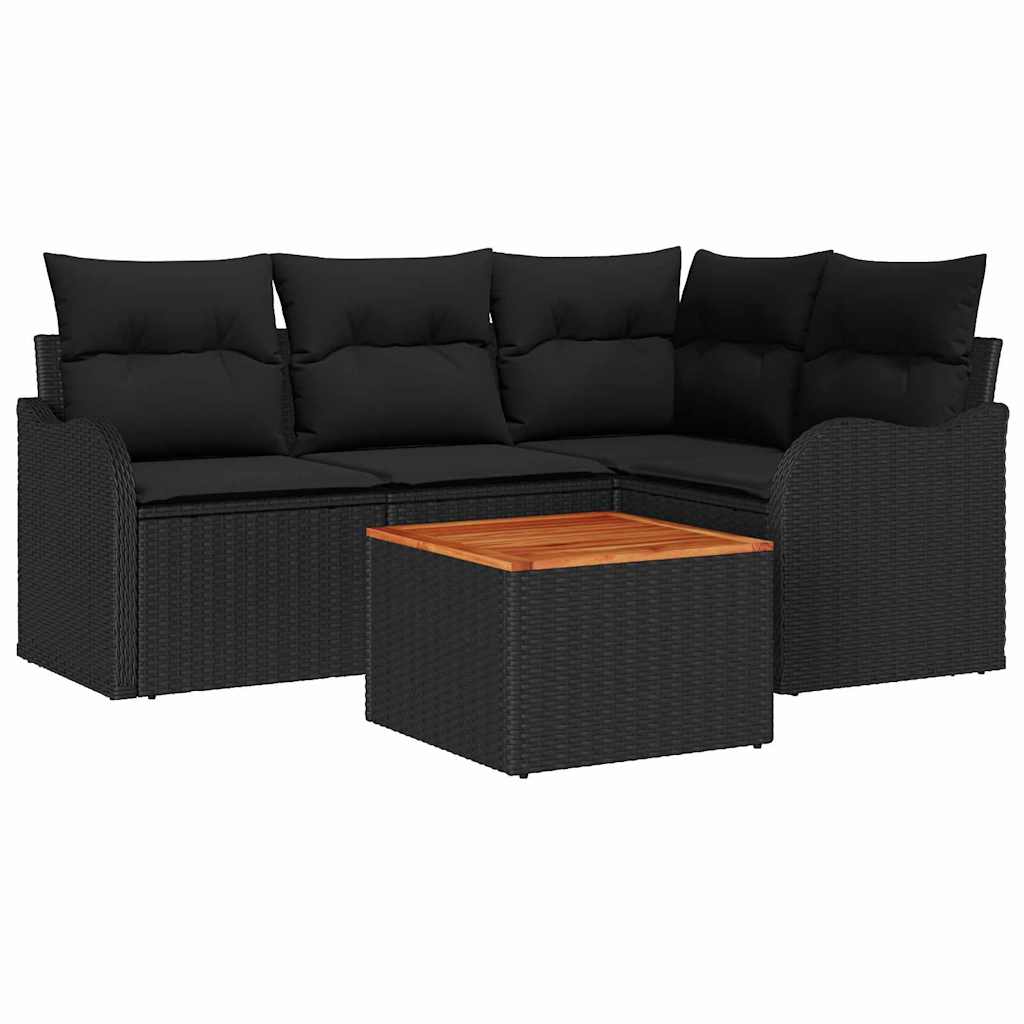 Gartensofa-set 5 stk. Schwarz Poly-Rattan