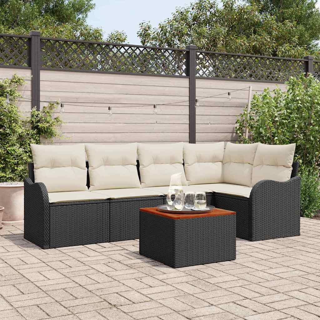 Gartensofa-set 6 stk. Schwarz und Creme Poly-Rattan