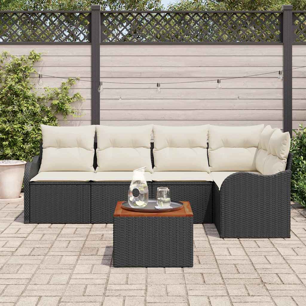 Gartensofa-set 6 stk. Schwarz und Creme Poly-Rattan