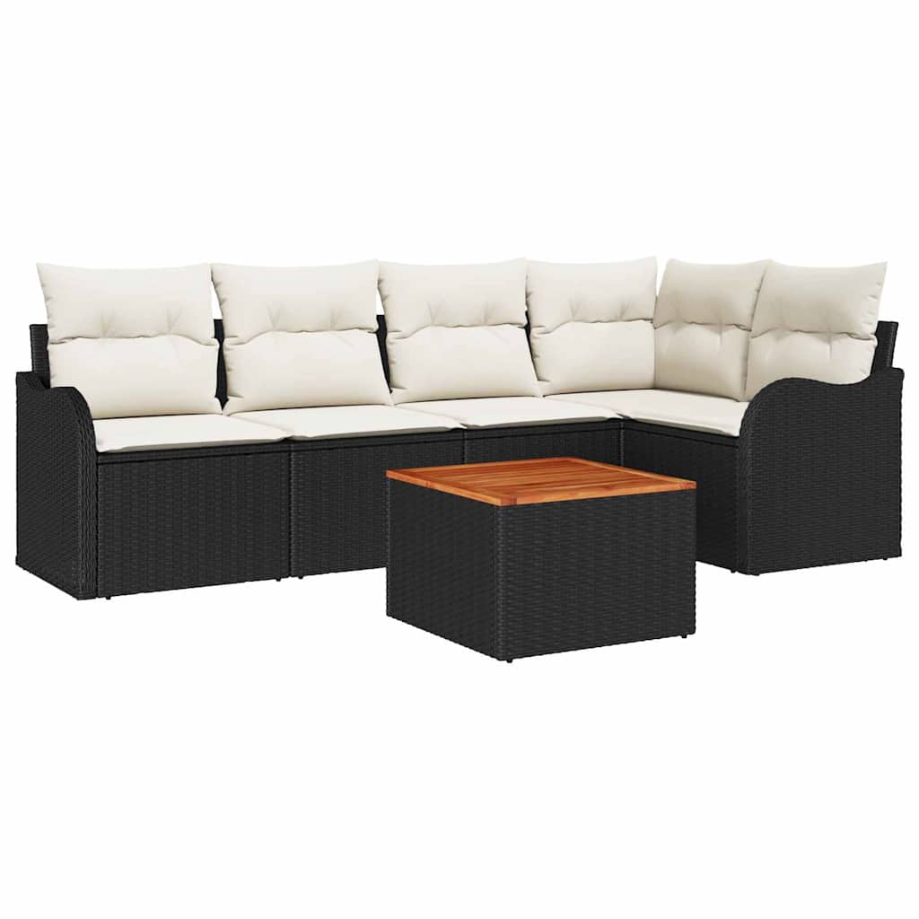 Gartensofa-set 6 stk. Schwarz und Creme Poly-Rattan