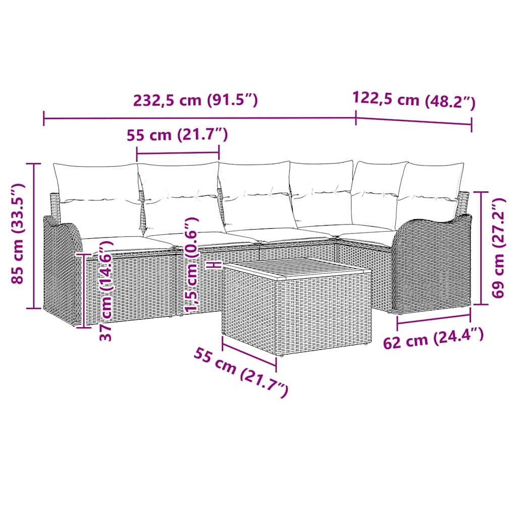 Gartensofa-set 6 stk. Schwarz und Creme Poly-Rattan