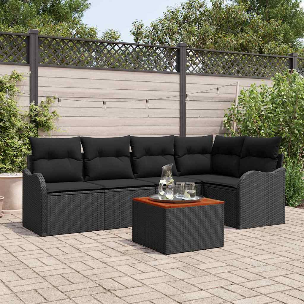 Gartensofa-set 6 stk. Schwarz Poly-Rattan