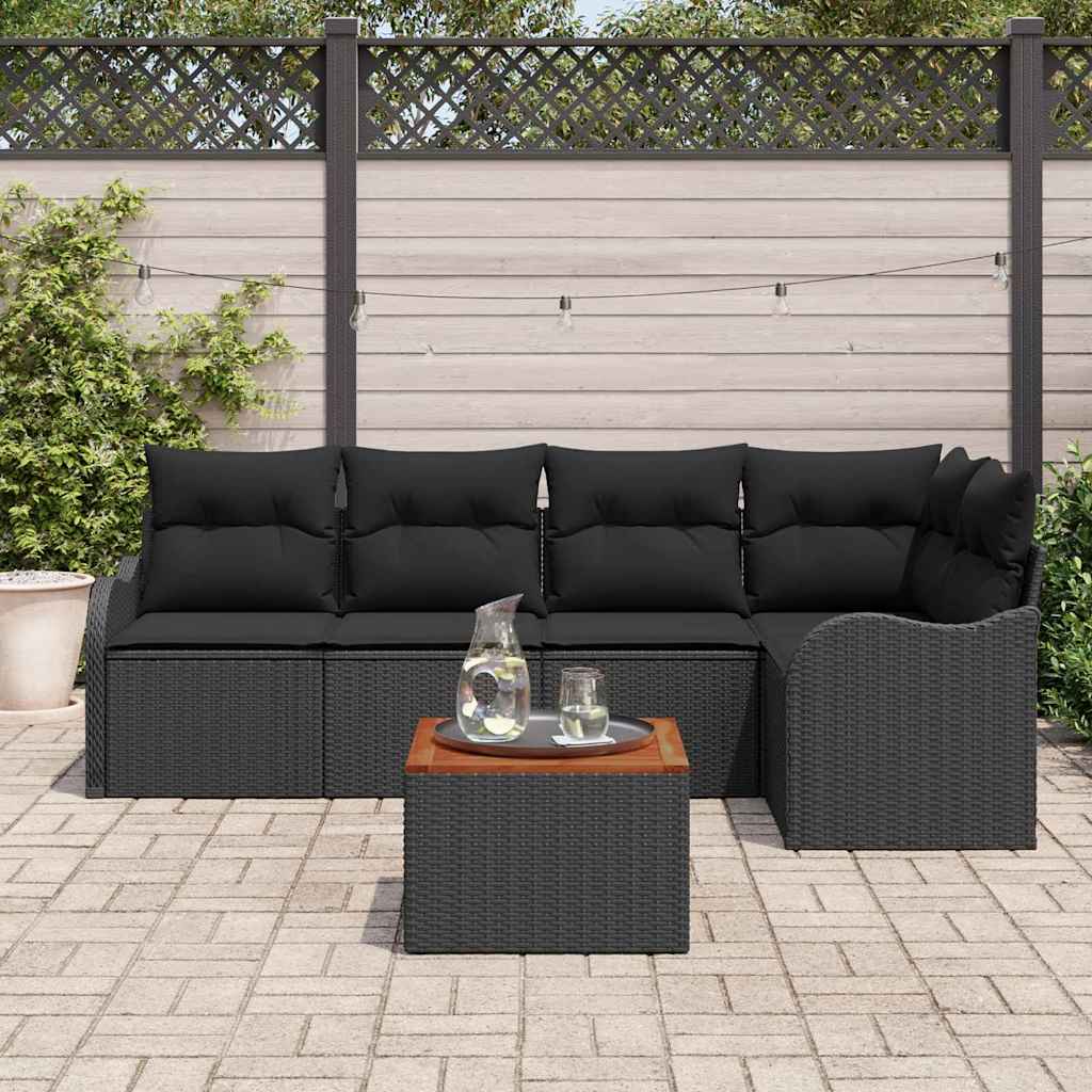 Gartensofa-set 6 stk. Schwarz Poly-Rattan