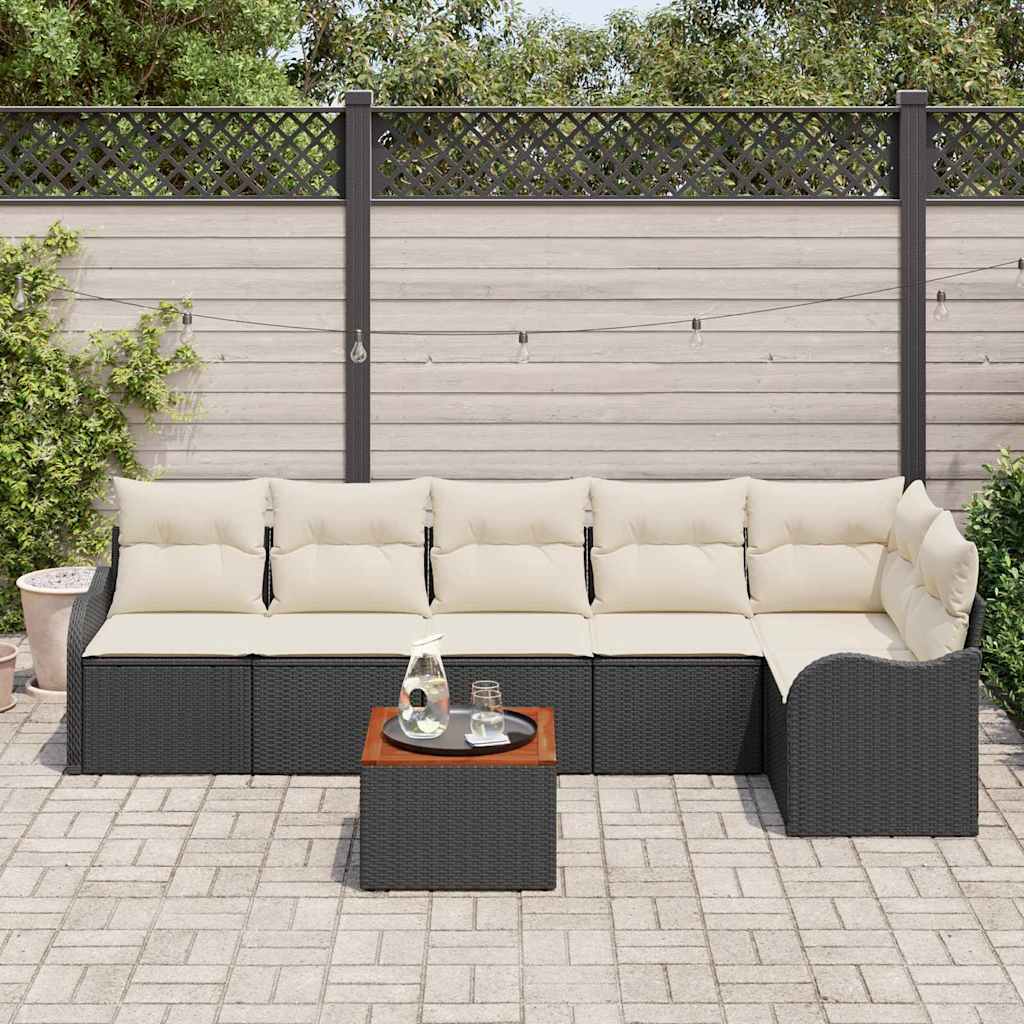 Gartensofa-set 7 stk. Schwarz und Creme Poly-Rattan