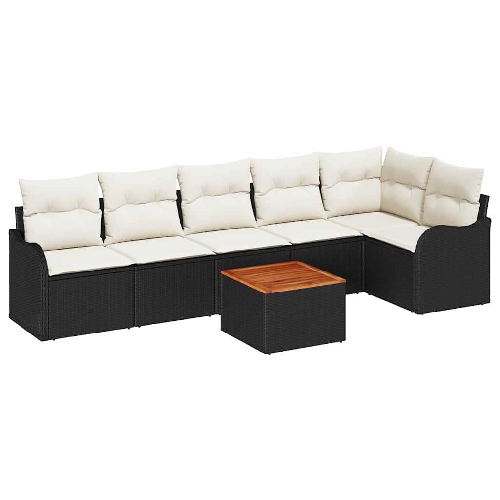 Gartensofa-set 7 stk. Schwarz und Creme Poly-Rattan