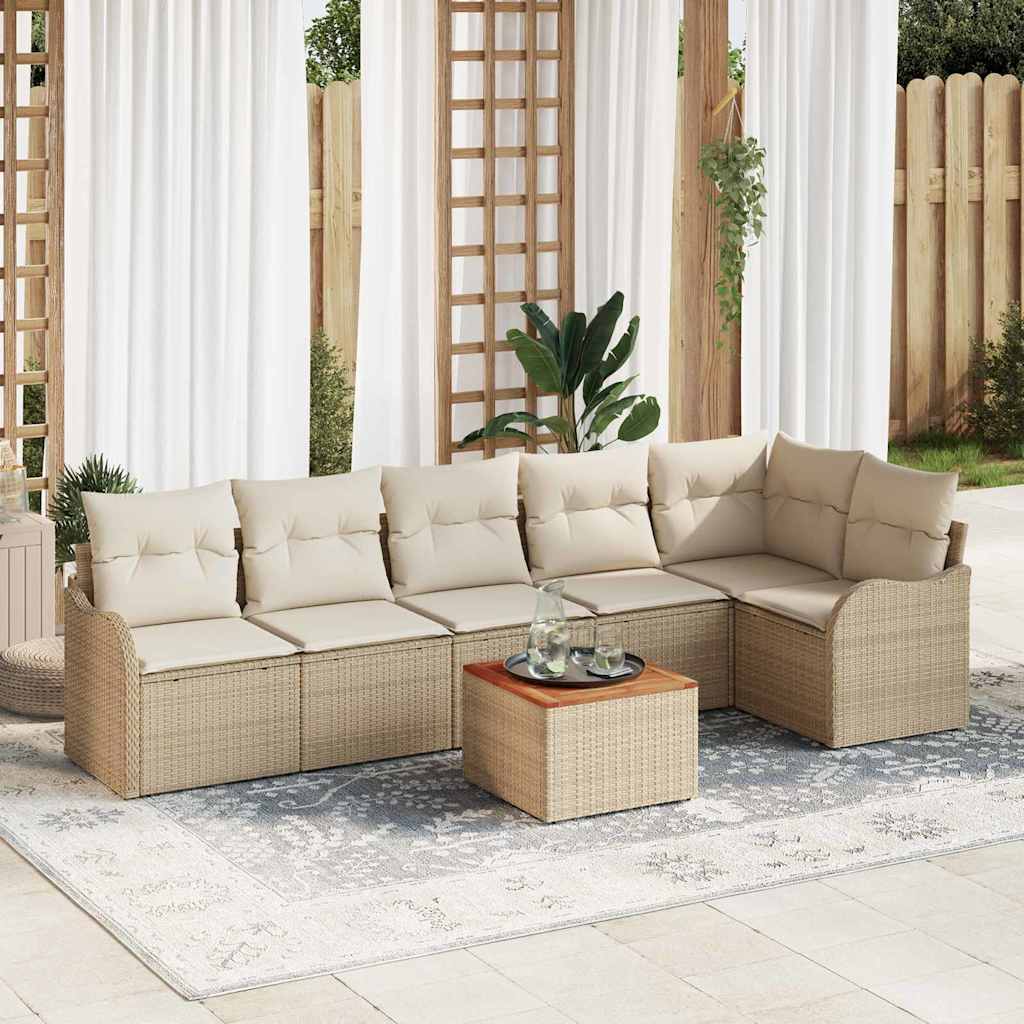 Gartensofa-set 7 stk. Beige und Creme Poly-Rattan