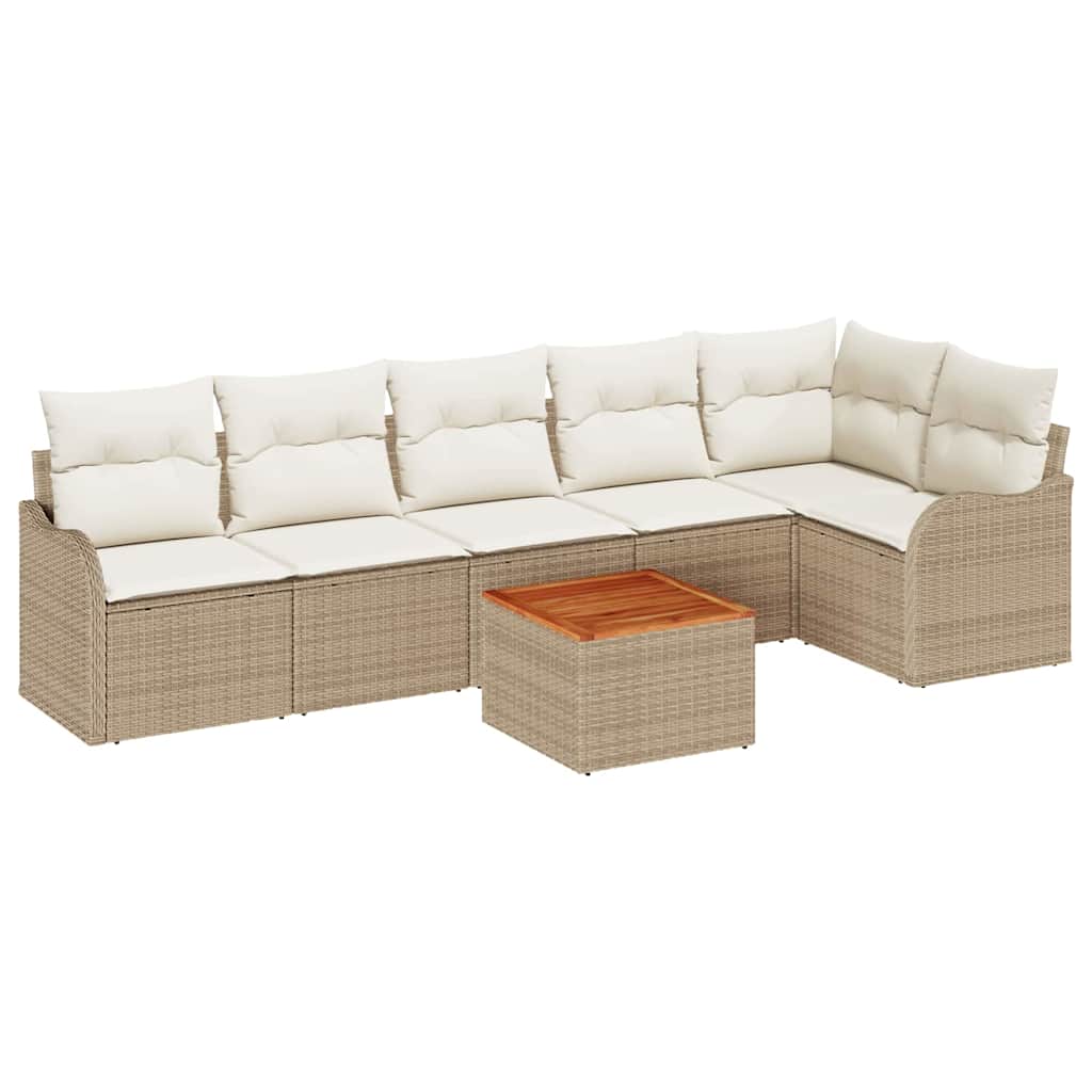 Gartensofa-set 7 stk. Beige und Creme Poly-Rattan