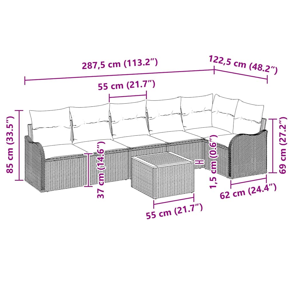 Gartensofa-set 7 stk. Beige und Creme Poly-Rattan