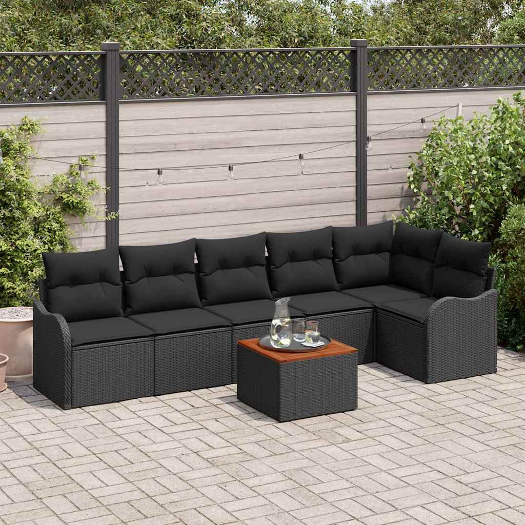 Gartensofa-set 7 stk. Schwarz Poly-Rattan