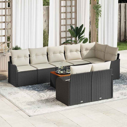 Gartensofa-set 9 stk. Schwarz und Creme Poly-Rattan
