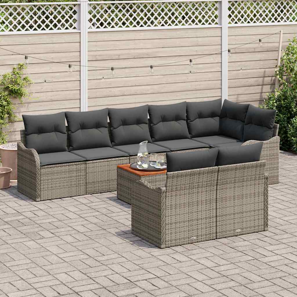 Gartensofa-set 9 stk. Grau Poly-Rattan