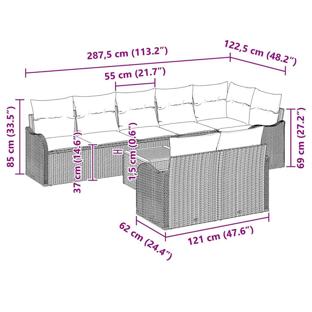 Gartensofa-set 9 stk. Grau Poly-Rattan