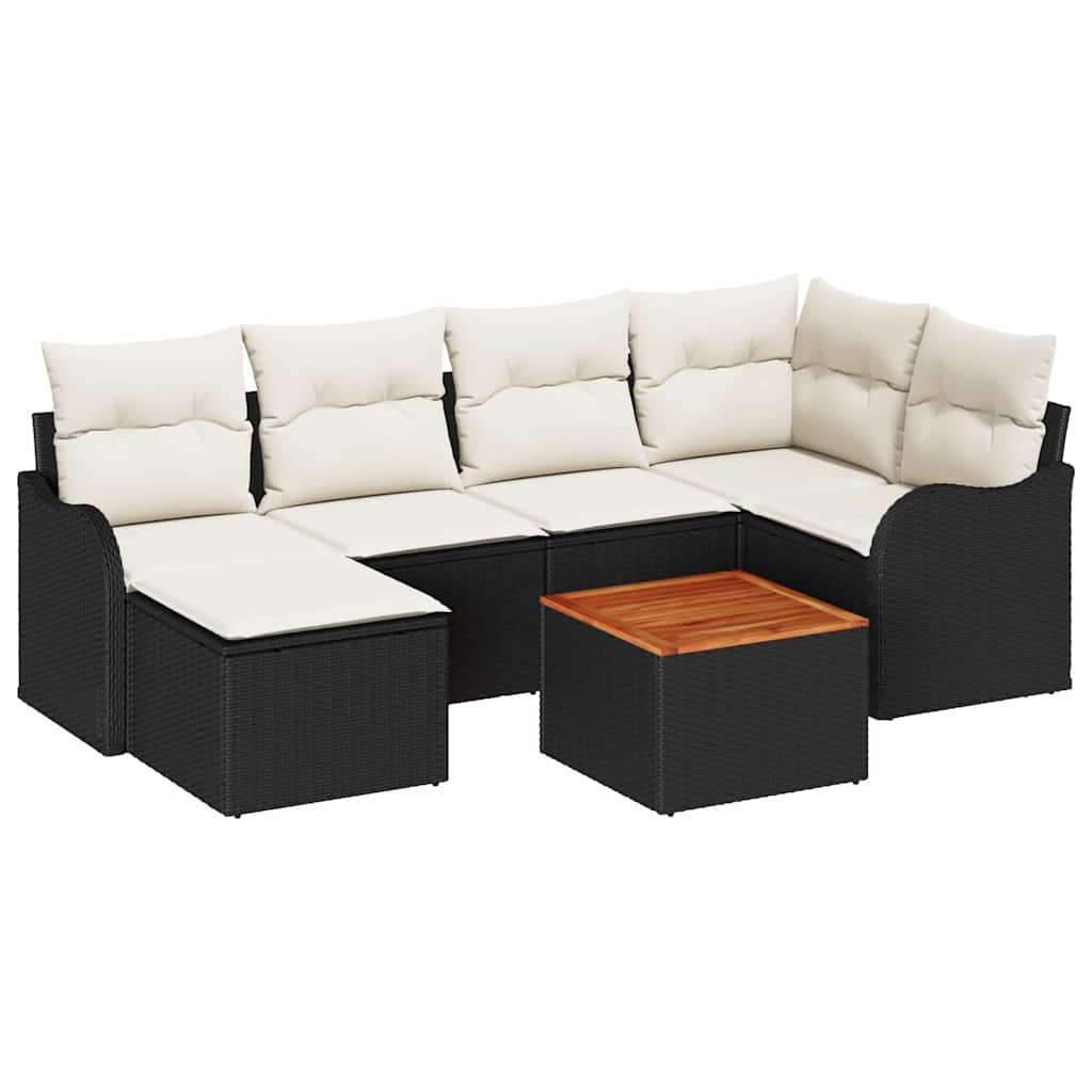 Gartensofa-set 7 stk. Schwarz und Creme Poly-Rattan