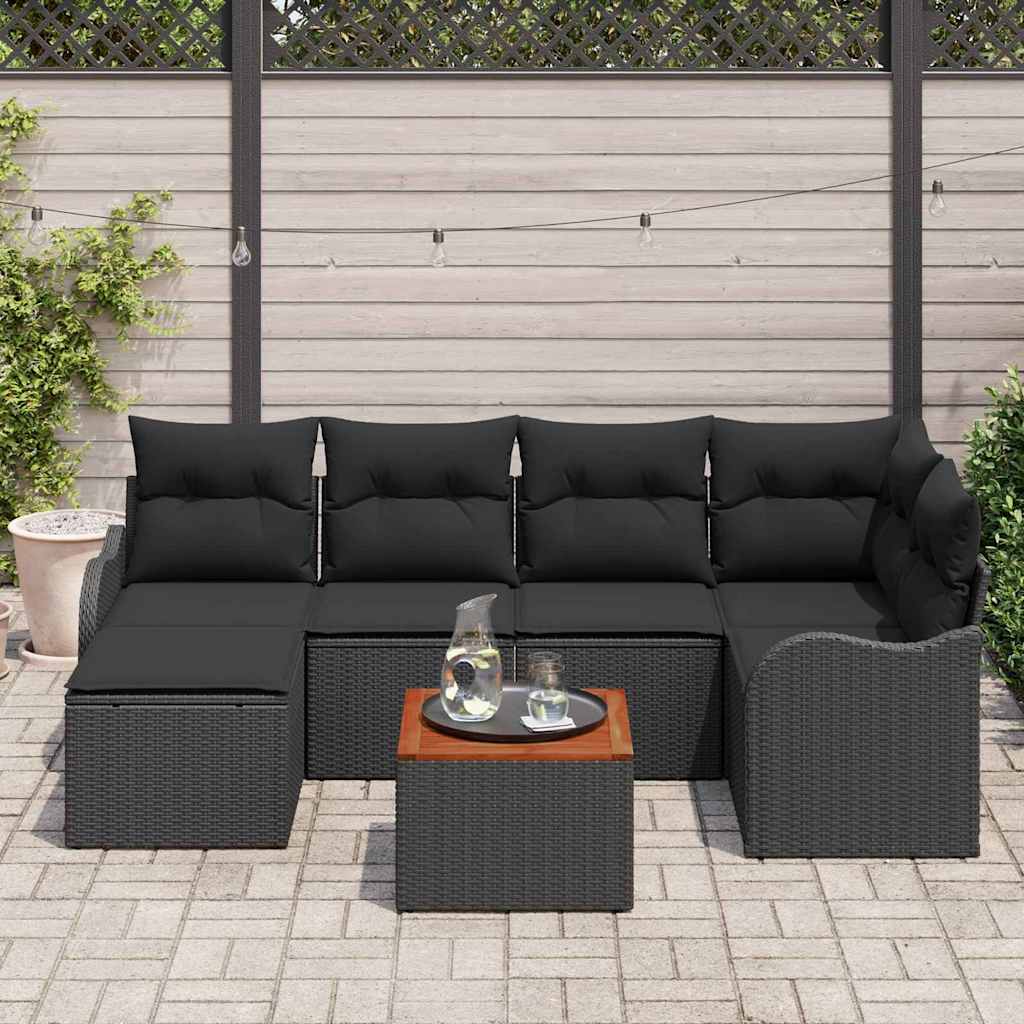 Gartensofa-set 7 Stk. Schwarz Poly-Rattan
