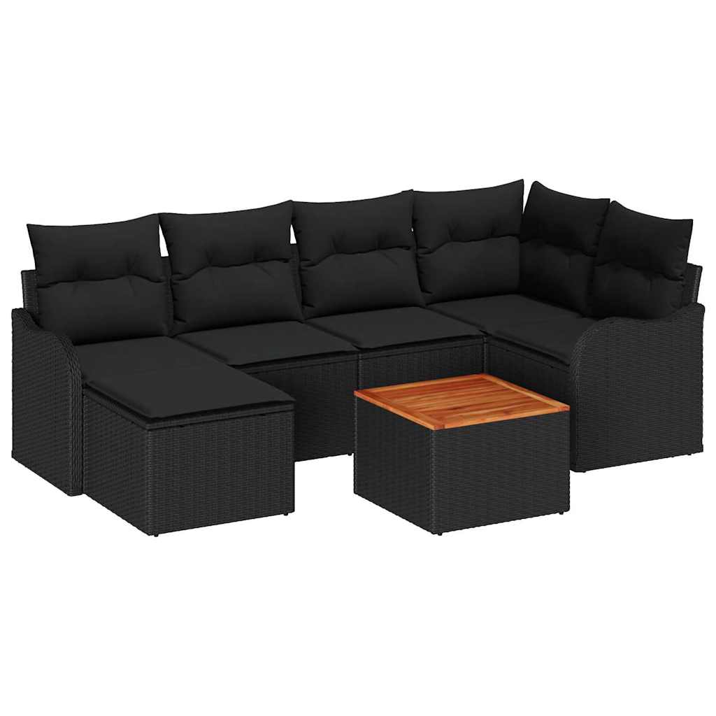 Gartensofa-set 7 Stk. Schwarz Poly-Rattan
