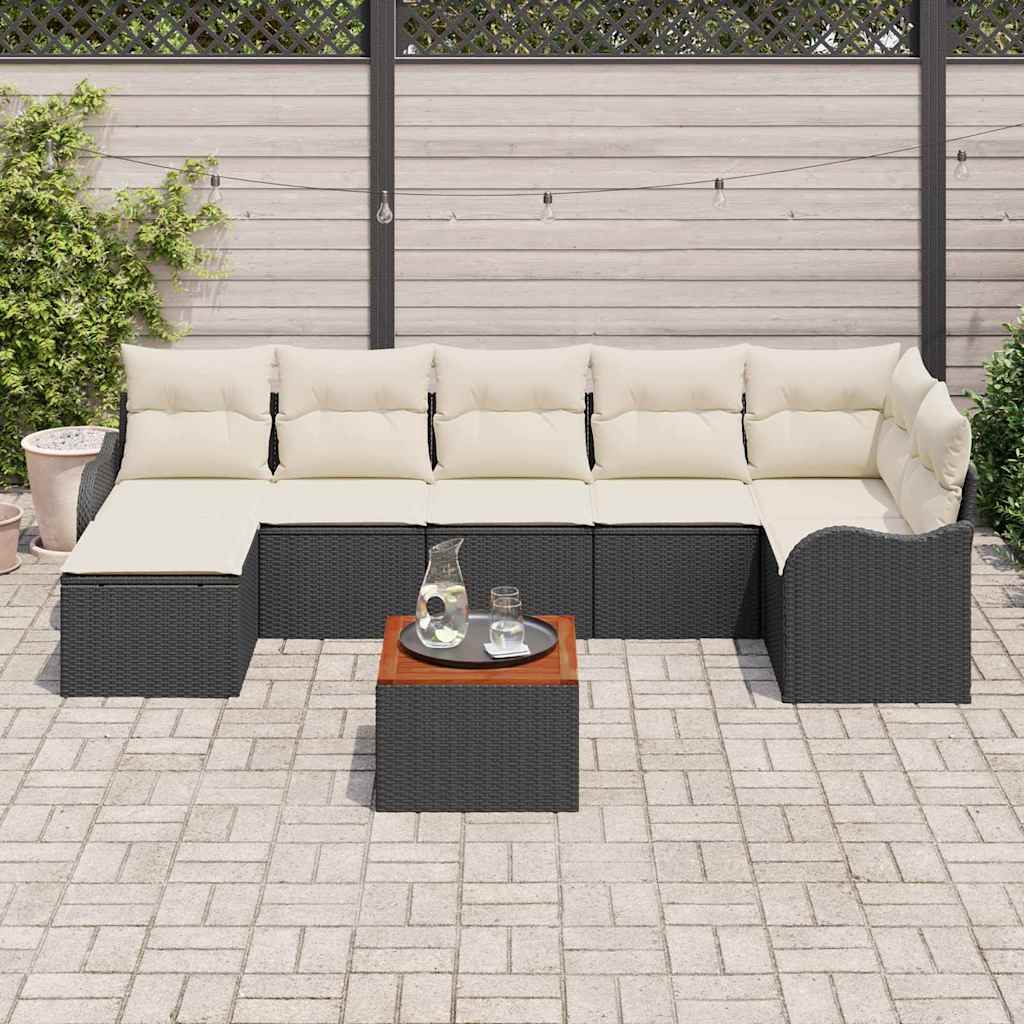 Gartensofa-set 8 stk. Schwarz und Creme Poly-Rattan
