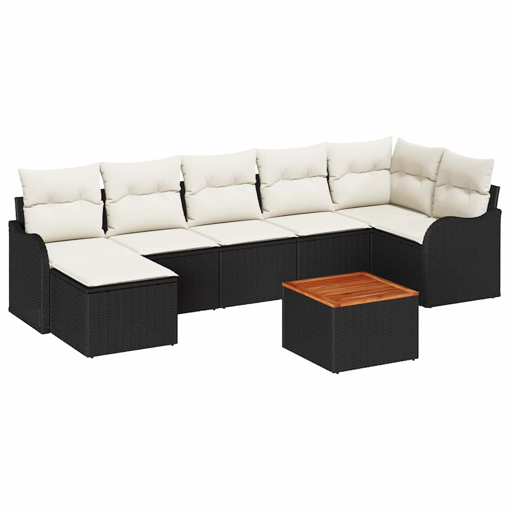 Gartensofa-set 8 stk. Schwarz und Creme Poly-Rattan